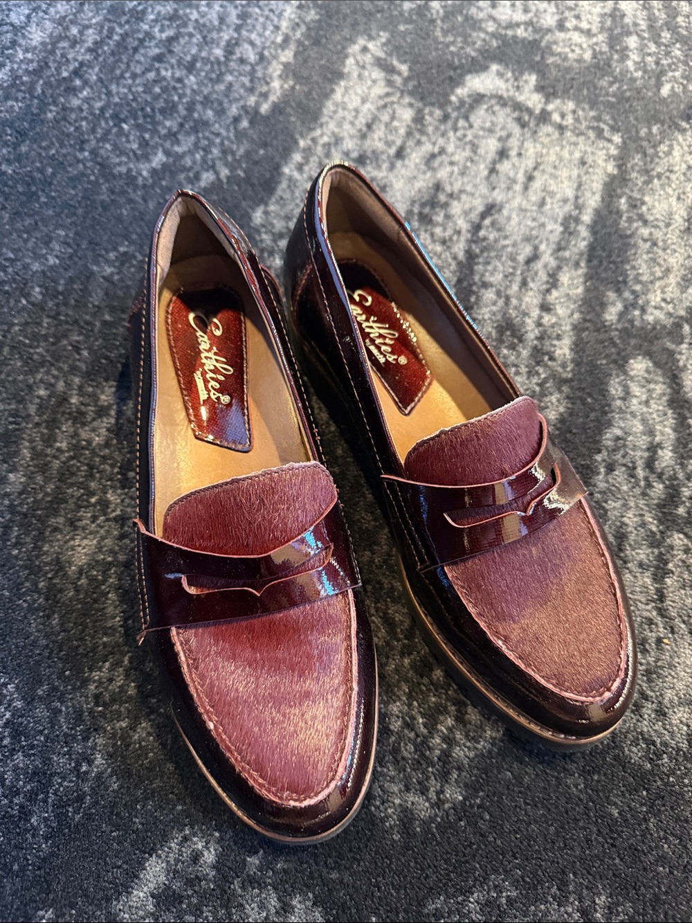 Earthies Burgundy Patent & Velvet Penny Loafers